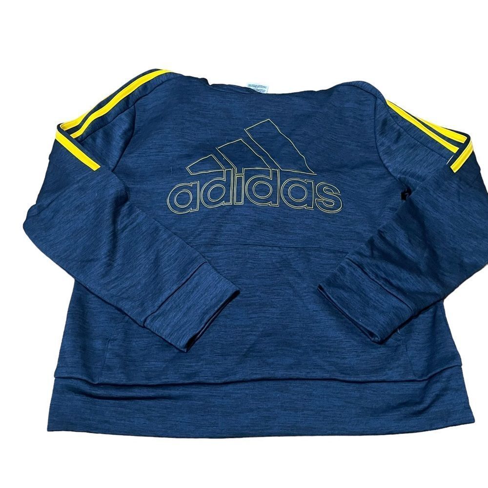 Adidas Blue & Yellow Graphic Pullover Hoodie Sweatshirt
